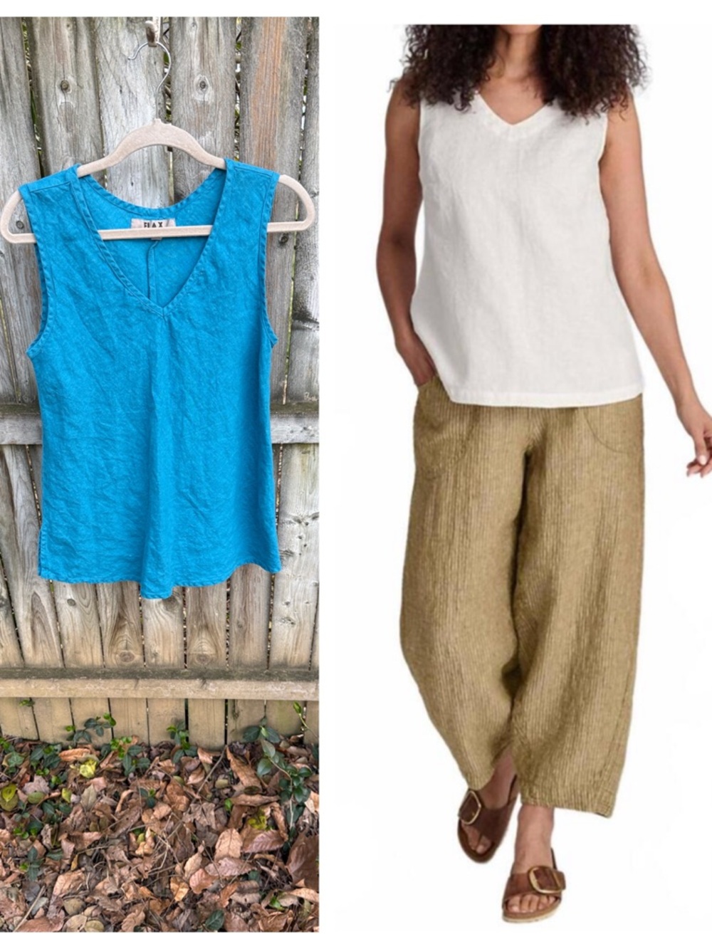 Flax 100% Linen V-neck Tank Sleeveless Top shell Bra Friendly teal 6 8 10 S